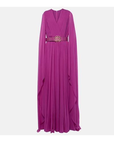 Elie Saab Pleated Silk Chiffon Gown - Purple