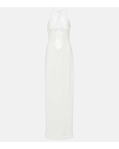 Galvan London Sequined Halterneck Gown - White
