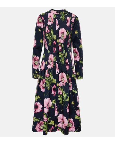 Oscar de la Renta Floral Cotton-blend Midi Dress - Multicolor