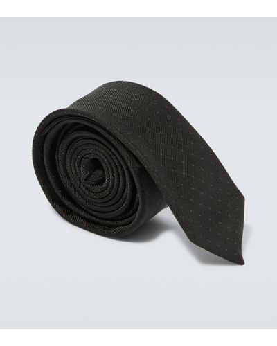 Saint Laurent Corbata de seda con lunares - Negro