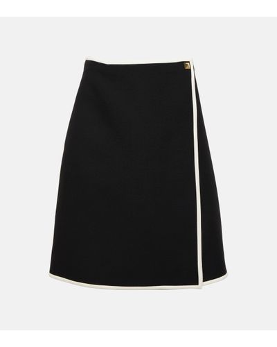 Valentino Roman Stud Wool And Silk Miniskirt - Black