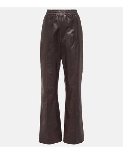 Loewe Flared Leather Trousers - Brown