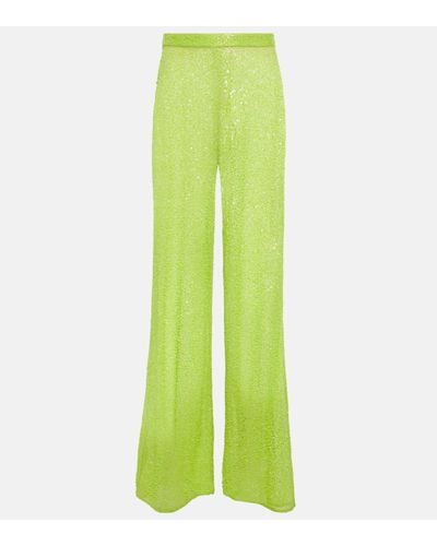 Self-Portrait Wide-leg Sequined Trousers - Green