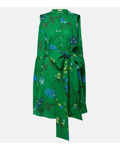 Erdem Cotton And Linen Minidress - Green