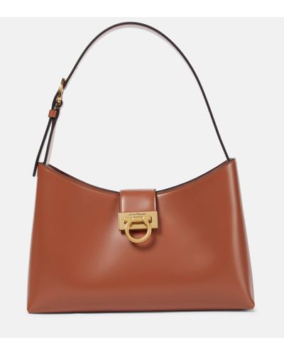 Ferragamo Trifolio Small Leather Shoulder Bag - Brown