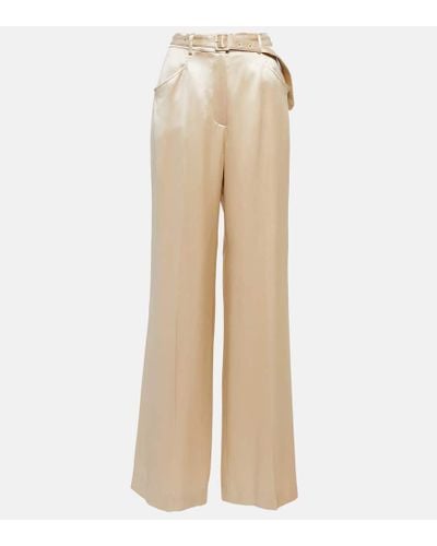 Gabriela Hearst Belted High-rise Silk Pants - Natural
