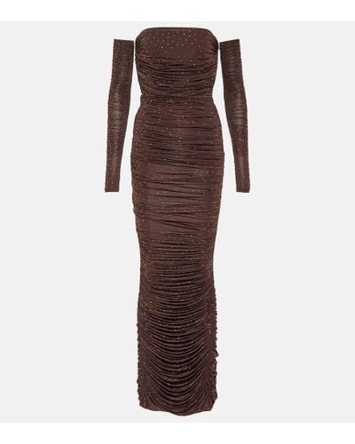 Alex Perry Hyland Embellished Jersey Gown - Brown