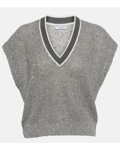 Brunello Cucinelli Linen-blend Jumper Vest - Grey
