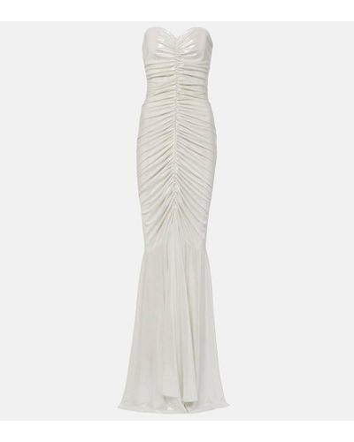 Norma Kamali Ruched Metallic Gown - White