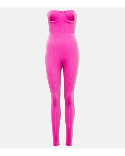 Alex Perry Strapless Velvet Jumpsuit - Pink
