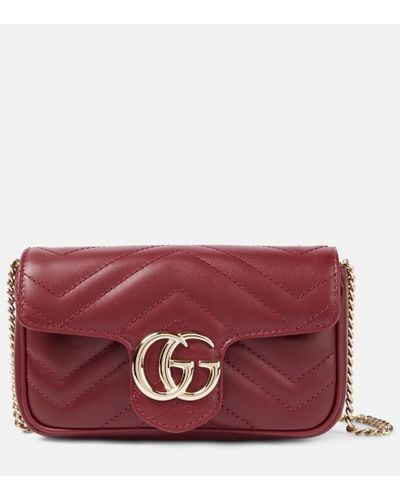 Gucci Schultertasche GG Marmont Super Mini aus Leder - Rot