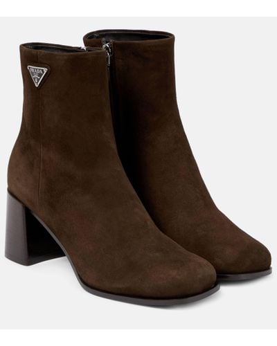 Prada Suede Ankle Boots - Brown
