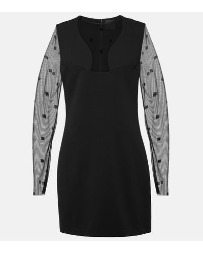 Givenchy Vestido corto de malla y jersey con logo - Negro