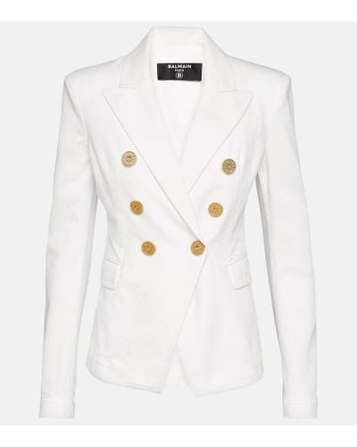 Balmain Blazer cruzado de denim - Blanco