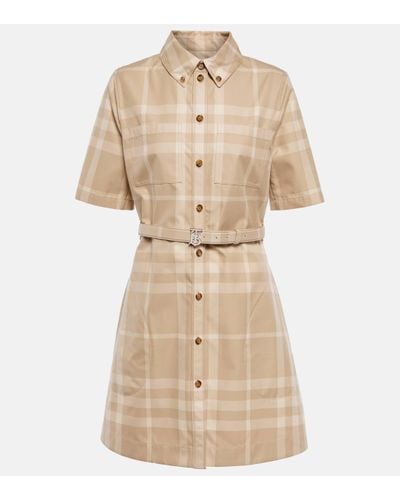 Burberry Check Cotton Gabardine Shirt Dress - Natural