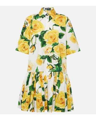 Dolce & Gabbana Vestido camisero de algodon floral - Amarillo