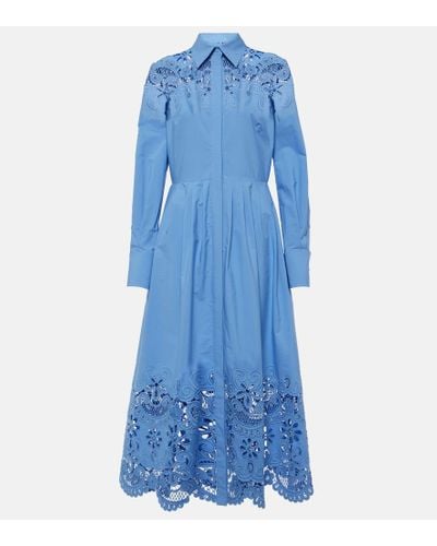 Valentino Vestido midi de algodon con bordado ingles - Azul