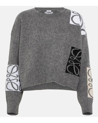 Loewe Pullover cropped Anagram in lana - Grigio