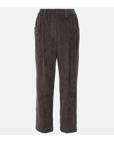 Brunello Cucinelli Pleated Cotton Straight Trousers - Grey