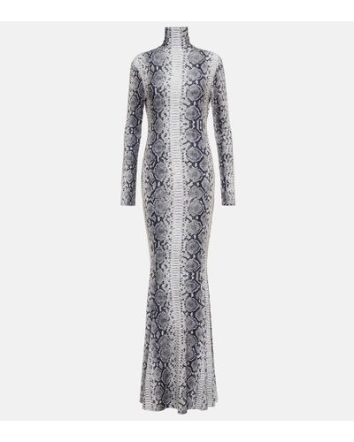 Norma Kamali Snake-print Turtleneck Jersey Maxi Dress - Gray