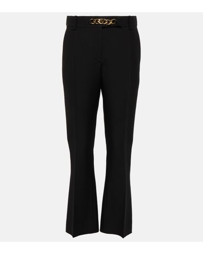 Valentino Vlogo Chain Wool And Silk Trousers - Black