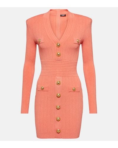 Balmain Knit Minidress With Embossed Buttons - Orange