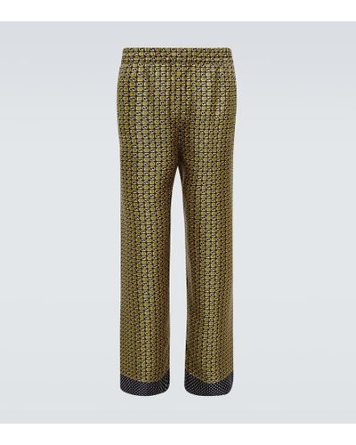 Gucci Pantalones de seda con GG geometrico - Verde