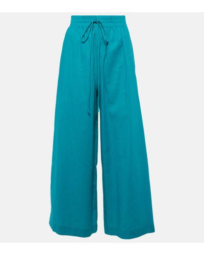 Adriana Degreas Orquidea Linen And Cotton Wide-leg Trousers - Blue