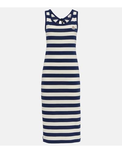 Moncler Striped Cotton Jersey Midi Dress - Blue