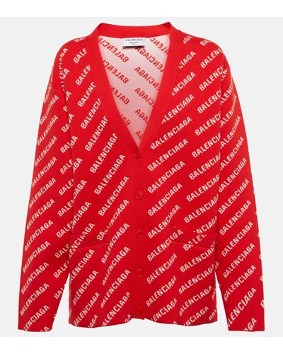 Balenciaga Cardigan en jacquard de coton melange a logo - Rouge