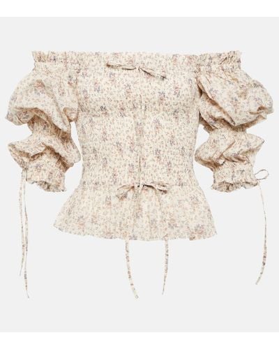 Polo Ralph Lauren Top en coton a encolure bardot et fleurs - Neutre