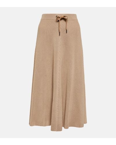 Brunello Cucinelli High-rise Cotton Midi Skirt - Natural