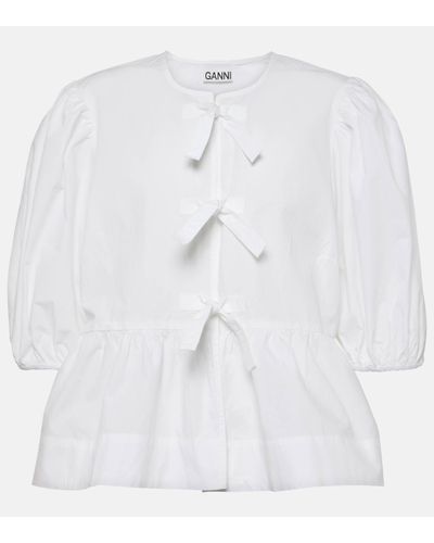 Ganni Bow-detail Cotton Poplin Blouse - White