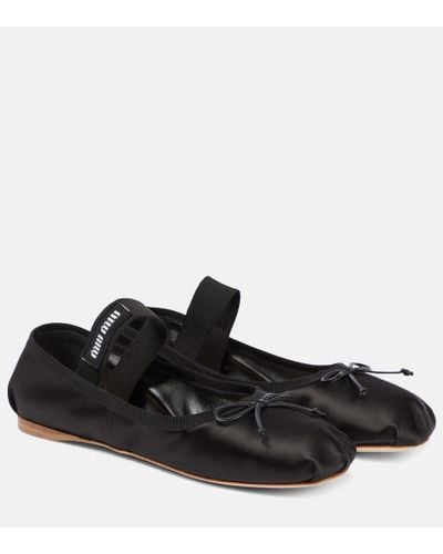 Miu Miu Ballerine in pelle con logo - Nero