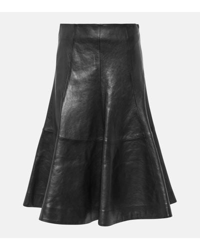 Khaite The Lennox Leather Midi Skirt - Black