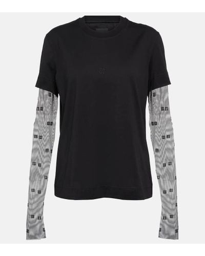 Givenchy T-Shirt 4G aus Baumwoll-Jersey mit Tuell - Schwarz