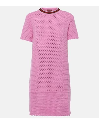 Gucci Web Cotton Crochet Minidress - Pink