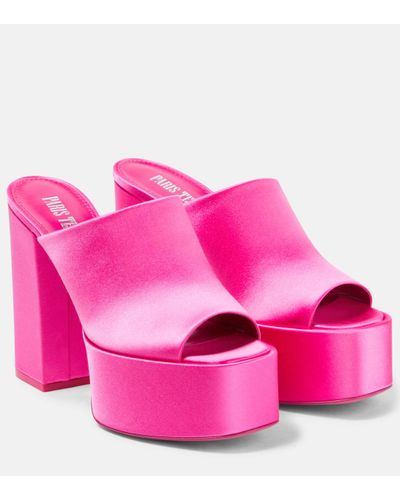 Paris Texas Mules Sasha a plateau en satin - Rose