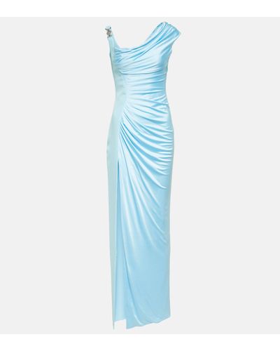 Versace Medusa '95 Ruched Crepe And Jersey Gown - Blue