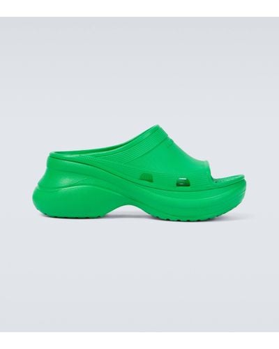 Balenciaga Pool Crocstm Rubber Sandals - Green