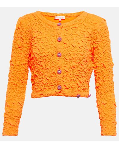 LoveShackFancy Senina Crinkled Cropped Cardigan - Orange