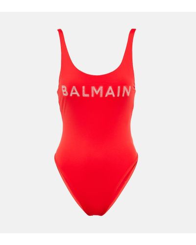 Balmain Verzierter Badeanzug - Rot