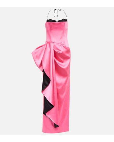 Rasario Bow Embellished Satin Gown - Pink