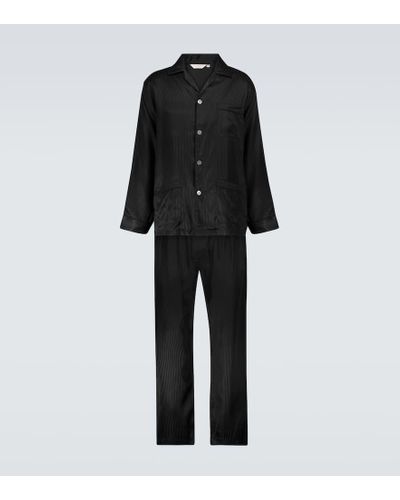 Derek Rose Woburn Striped Silk Pajama Set - Black