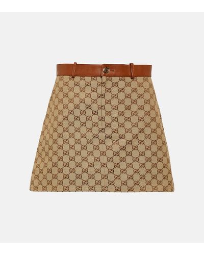 Gucci Monogram-print Mid-rise Cotton-blend Mini Skirt - Natural