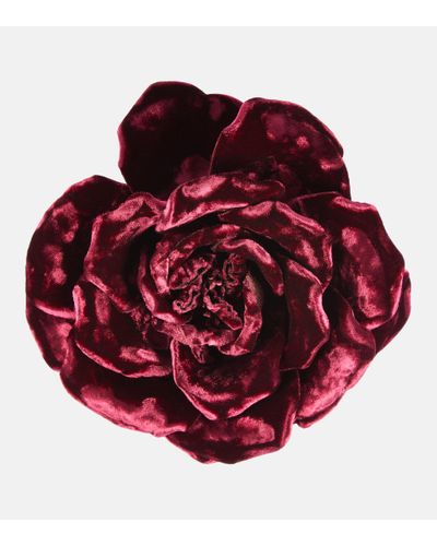 Saint Laurent Spilla Rose Large in velluto arricciato - Rosso