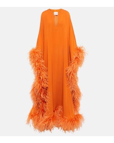Valentino Feather-trimmed Silk Gown - Orange
