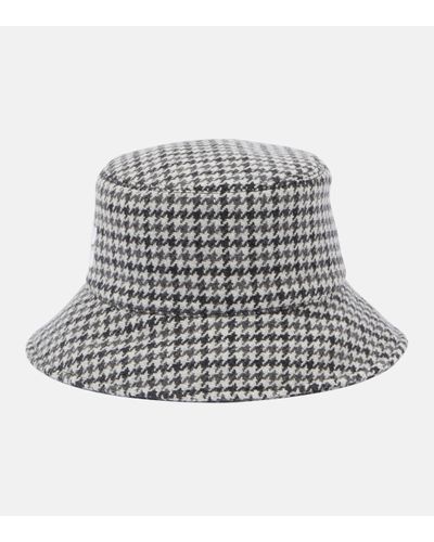 Miu Miu Houndstooth Wool Bucket Hat - Grey