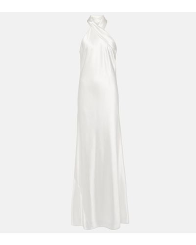 Galvan London Robe longue Pandora en satin - Blanc