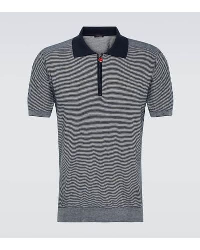 Kiton Striped Cotton Polo Shirt - Gray